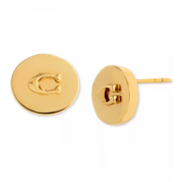 Coach Signature “C” Logo Gold Stud Earrings - Picture 1 of 4
